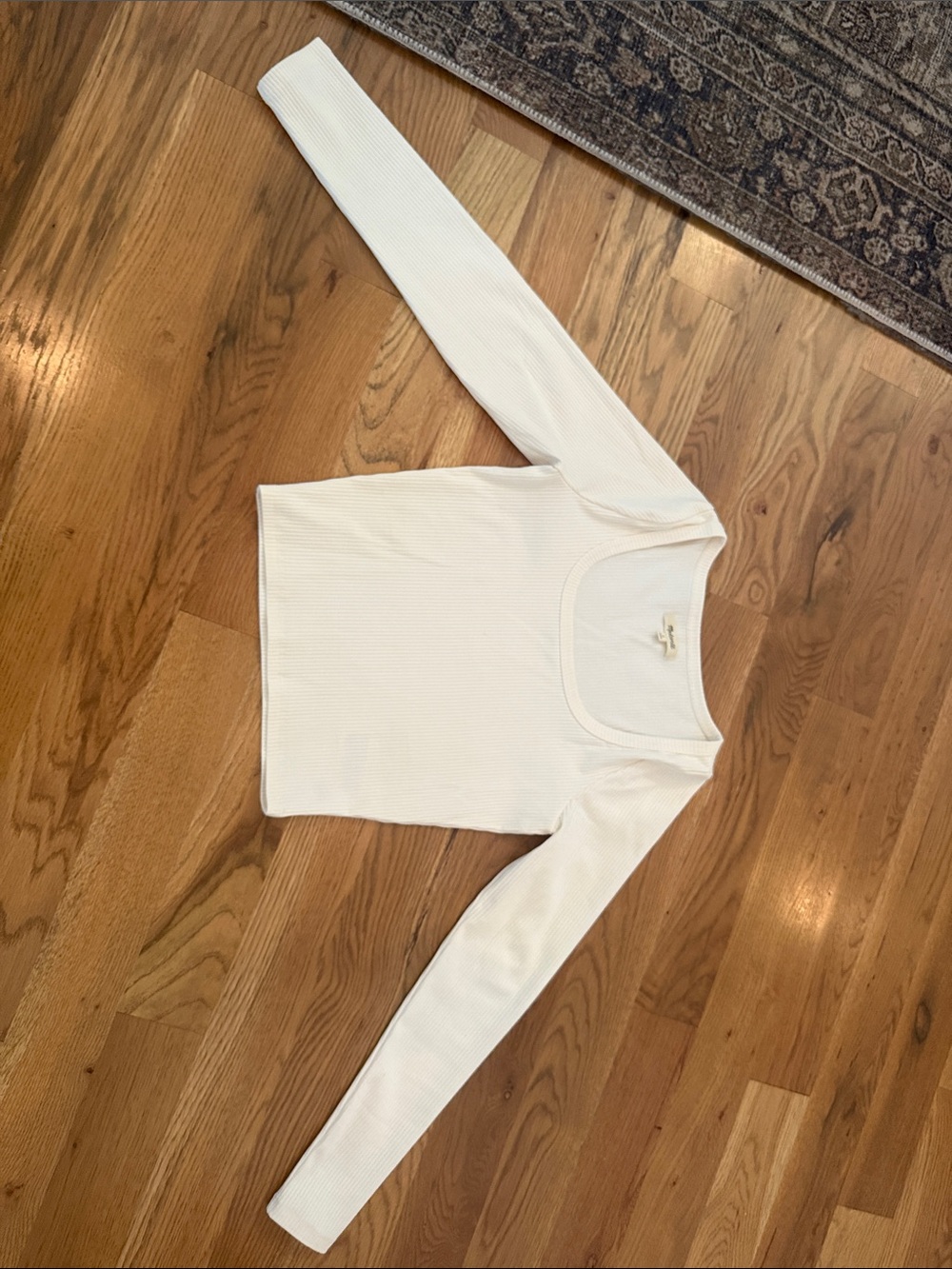 Madewell White Long Sleeve Ribbed Square Neck Top